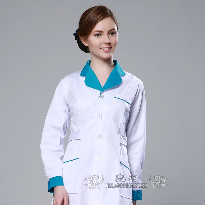 Женские куртки доктора, женская одежда медсестры, длинная медицинская униформа, аптека, экспериментальная форма, пальто для дантиста - Цвет: Blue long sleeve