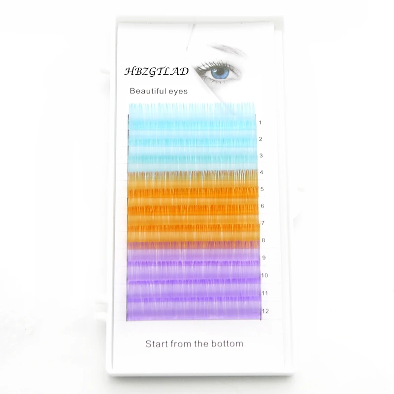 

HBZGTLAD C/D curl 0.07/0.1mm 8-15mm false lashes blue + orange+purple eyelash individual colored lashes Faux eyelash extensions