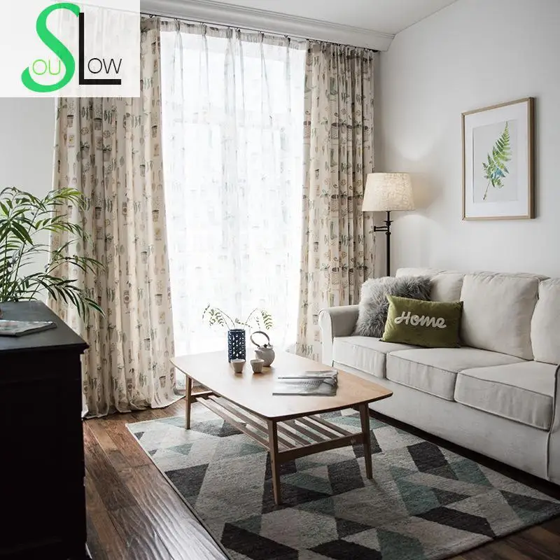 

Slow Soul Japanese Gardener Curtain Modern Pastoral European Cartoon Curtains Tulle Cortina For Living Room Bedroom Children