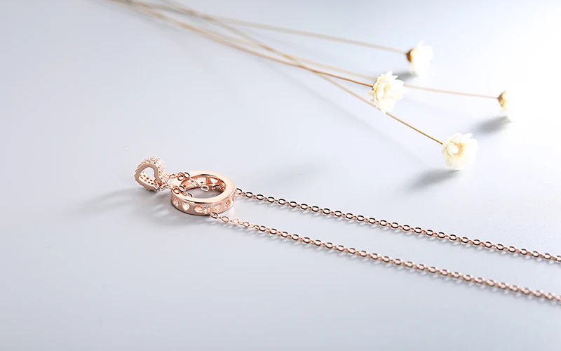 Sinya 925 sterling Silver pendant necklace Round ring and heart design for lover women girls include necklace chain 43cm+6cm (5)