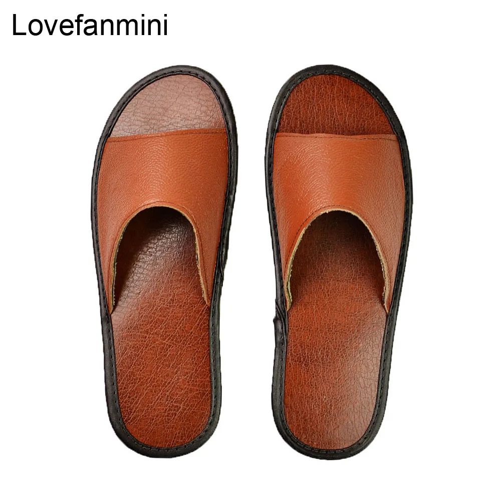 Genuine Cow Leather slippers couple indoor non-slip men women home fashion casual single shoes PVC soft soles spring summer 515 - Цвет: 515 Coffee