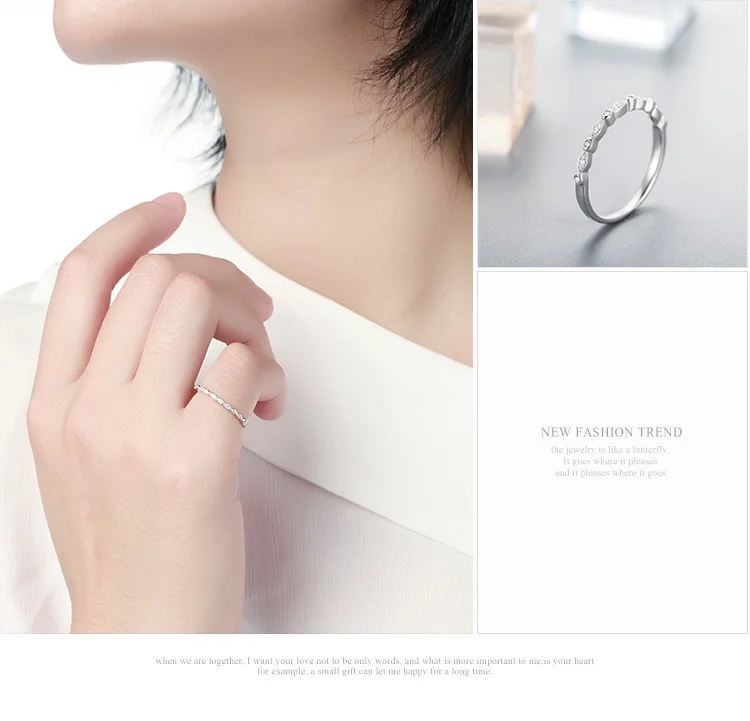 BAMOER подлинное 925 пробы Серебряное ослепительное AAA циркониевое стекируемое кольцо для женщин Свадебные украшения подарок подруге SCR084