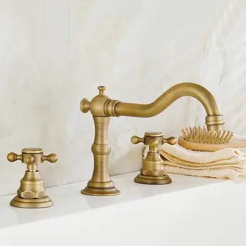 

Free shipping 3 PCS Basin Faucet Sets Bathroom Basin Antique Faucet Bronze Brushed and Brass Body Mixer Tap HJ-9990