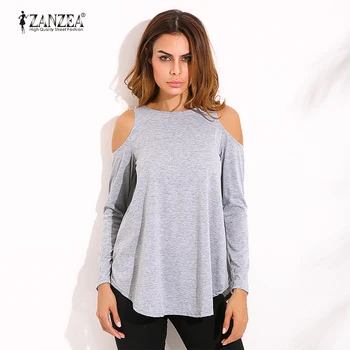 

ZANZEA 7 Colors Autumn Elegant Women Blouse Blusas Tops 2020 Ladies Sexy Tunic Off Shoulder Long Sleeve Pullover Loose Shirts