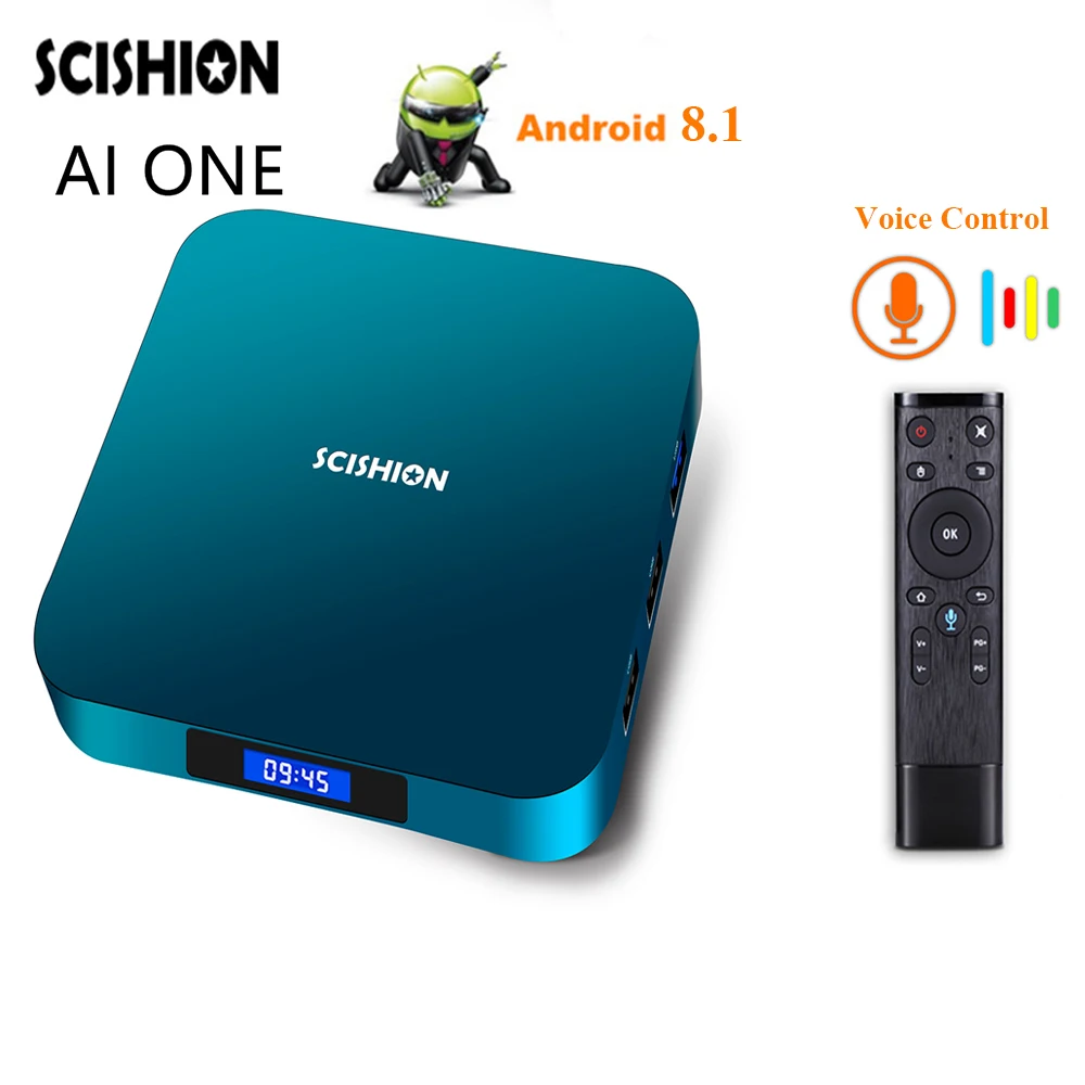 

Android 8.1 SCISHION AI ONE Smart TV Box Rockchip3328 2G 16G 4G 32G 2.4G WiFi USB3.0 Voice Control Media Player Set-top Box