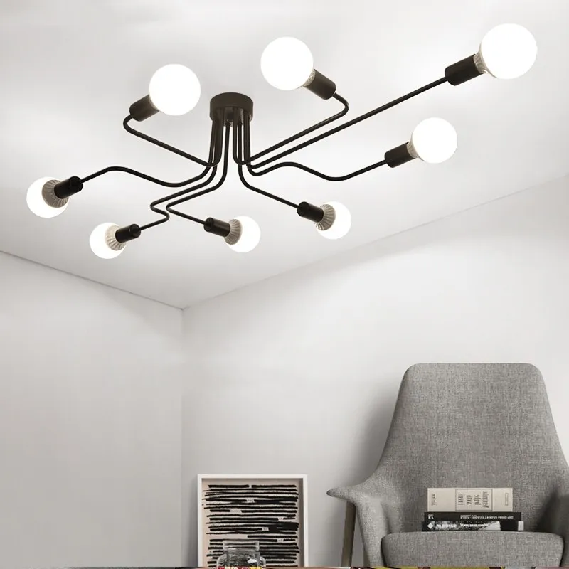Goede Vintage Loft retro Smeedijzeren Plafondlamp 4 6 8 Heads Plafondlamp Industri euml;le verlichting voor woonkamer eetkamer Cafe Bar lamp