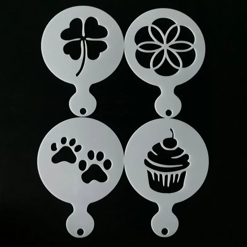 

4pcs/set Cupcake Dog Paw Coffee Stencil Cookie Cappuccino Template Strew Pad Coffee Decoration Latte Art Tools