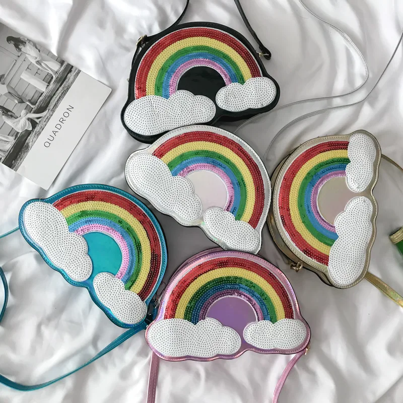 

Personalities Laser Rainbow Sequins Shoulder Bag Girls' Cute Cartoon Little Fresh Cloud Leather Handbag Party Bags Dropshiping