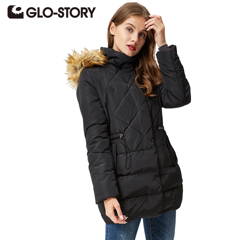 GLO-STORY женский зимний Черный пуховик пальто Повседневная Длинная женская парка