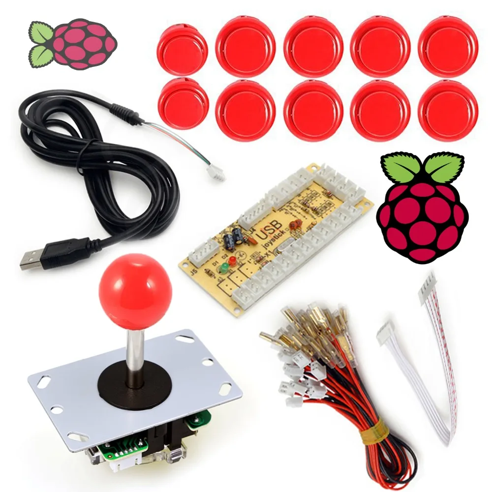 

Arcade Raspberry Pi 1 2 3 Project Arcade Push Buttons + 5 Pin Arcade Stick + USB Encoder Board Replace Sanwa Button Joystick DIY