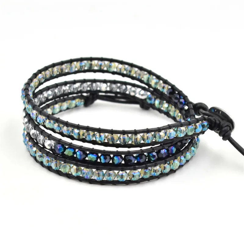 Leather Bracelets for women High End Mix crystal 3 Strands Leather Wrap Bracelets Vintage