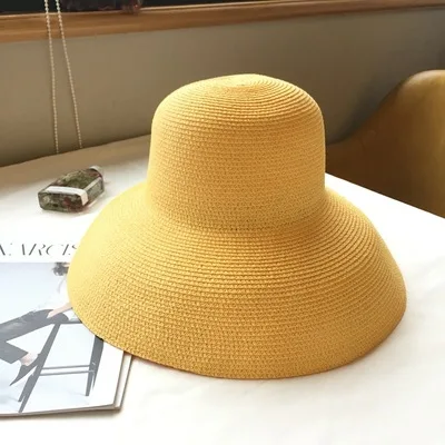 Small yellow Летняя ветряная Ретро шляпа от солнца Женская Праздничная пляжная шляпа от солнца модная дикая шляпа от солнца шляпа большой травы - Цвет: Small yellow