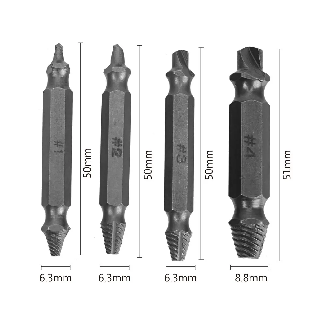 

Damaged Screw Extractor Drill Bit Double Side Extractor Tool set Remove Bolt Stud 4Pcs/set For Metal Damaged Screw DIWWORK