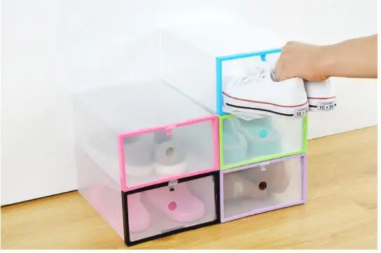 

Shoe Rack Box DIY Foldable Stackable Clear Small Plastic Drawer Style Case Organizer Transparent Box Holder Shoe Storage