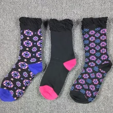 3 упаковки, женские цветочные расклешенные носки с каймой, комплекты США, размер 5-10, европейский размер 35-42(не хлопок