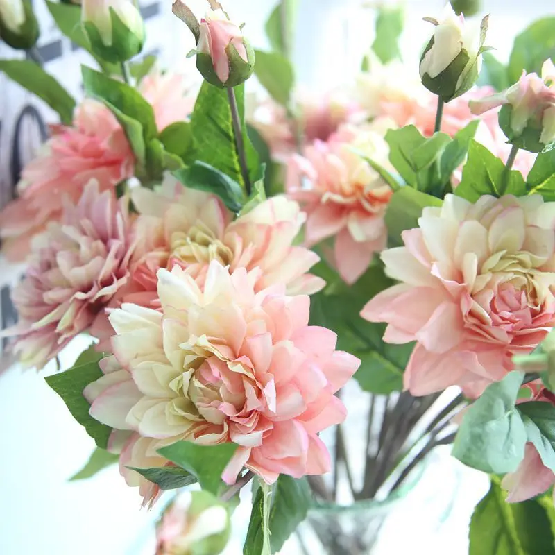 Artificial Dried Flowers with vase single branch dahlia plant fake flower wedding supplies home decoration bulk DROPSHIP AUG23