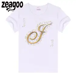 Zeagoo рукавом Повседневное, шеи экипажа Slim Fit мягкие короткие Для женщин футболка белая LetterY5