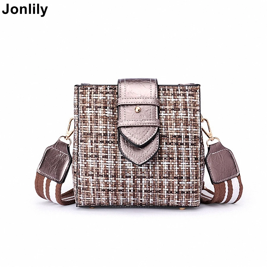 

Jonlily Women's woolen and PU Leather Messenger Bags Totes High Quality Designer Luxury Brand Handbags Purse -KG107