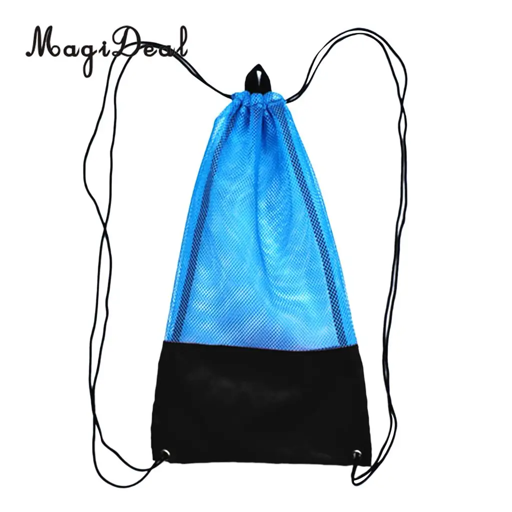 MagiDeal Drawstring Backpack Mesh Gear Bag w/ Shoulder Strap for Scuba Diving Swim Fins Goggles Mask Snorkeling Equipment