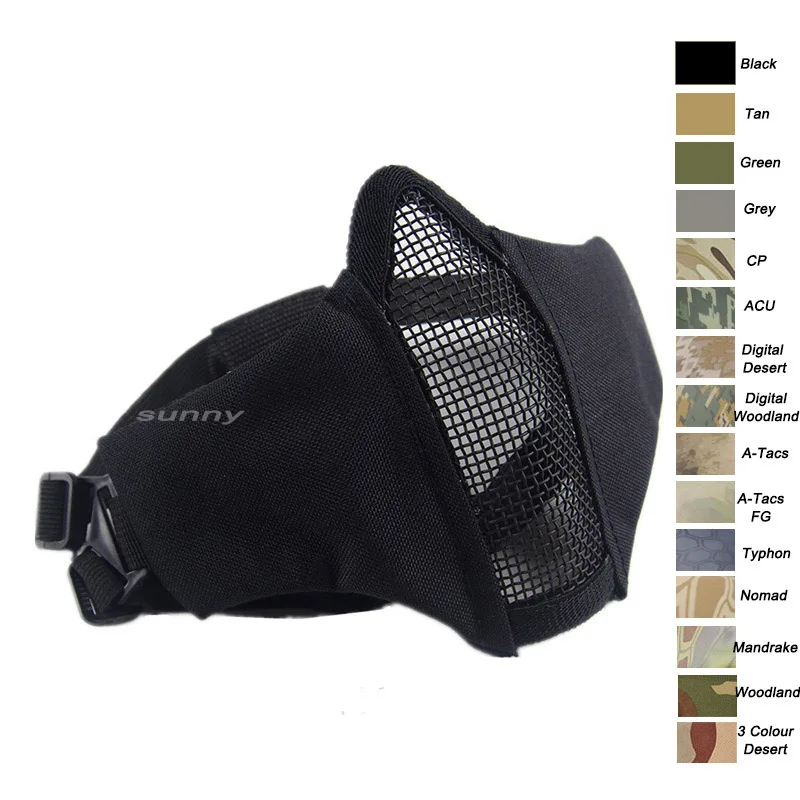 Black Outdoor Airsoft Shooting Face Protection Gear Double Belt Metal Steel Wire Mesh Half Face Tactical Airsoft Mask - Цвет: Black