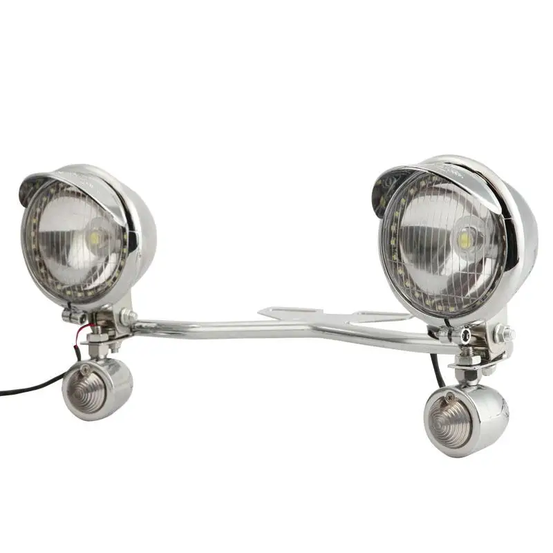

Chrome Motorcycle 12V LED Front Headlight Set With Turn Signal Driving Light Bar Kit For Harley Yamaha Honda Suzuki