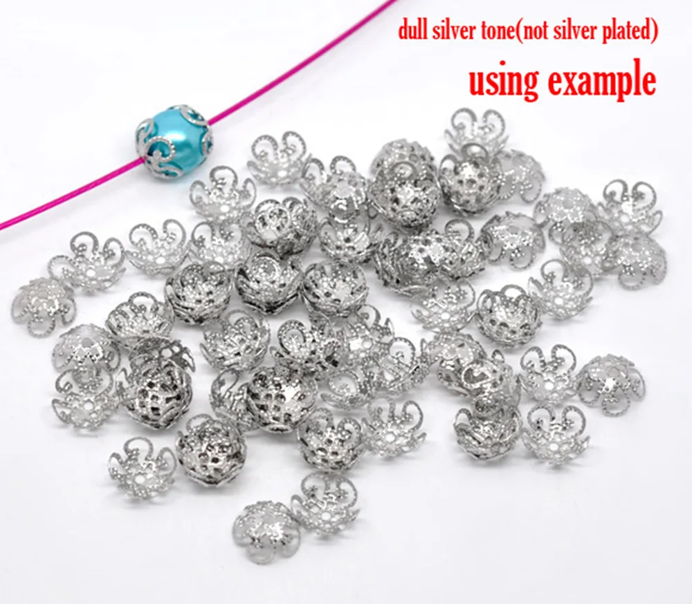 DoreenBeads الفضة لهجة خرز بشكل زهرة قبعات النتائج 10x4 ملليمتر (صالح 10 ملليمتر حبة) ، 65 قطع