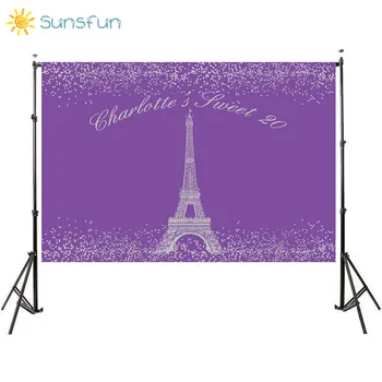 

Sunsfun 7x5ft Paris with Eiffel Tower Romantic Purple Backdrop Birthday Party Bokeh Photo Background Photobooth Photocall
