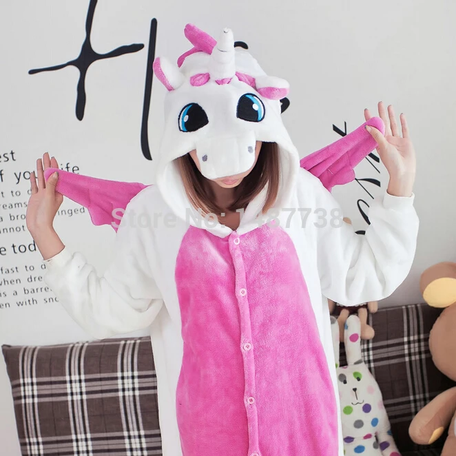 Winter New Pink Unicorn Onesie Cosplaly Costume For Women Pyjama Pajamas Hooded Clothing Adult Homewear Cute Animal Onesies
