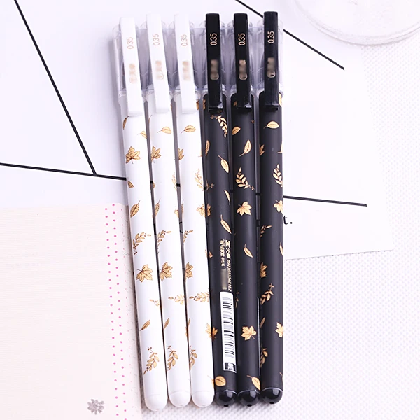 

1pc 0.35mm Black ink Gel ink roller pen Leaves series stationery writing fun pens Office School kids supplies (ss-1590)