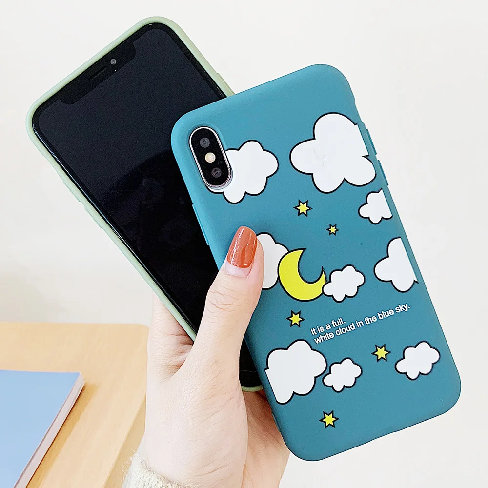 KIPX1114_2_JONSNOW Matte Phone Case for iPhone XS Max X XR Cases White Clouds Pattern Soft Silicone Cover for iPhone 6 6S 6P 7 8 Plus
