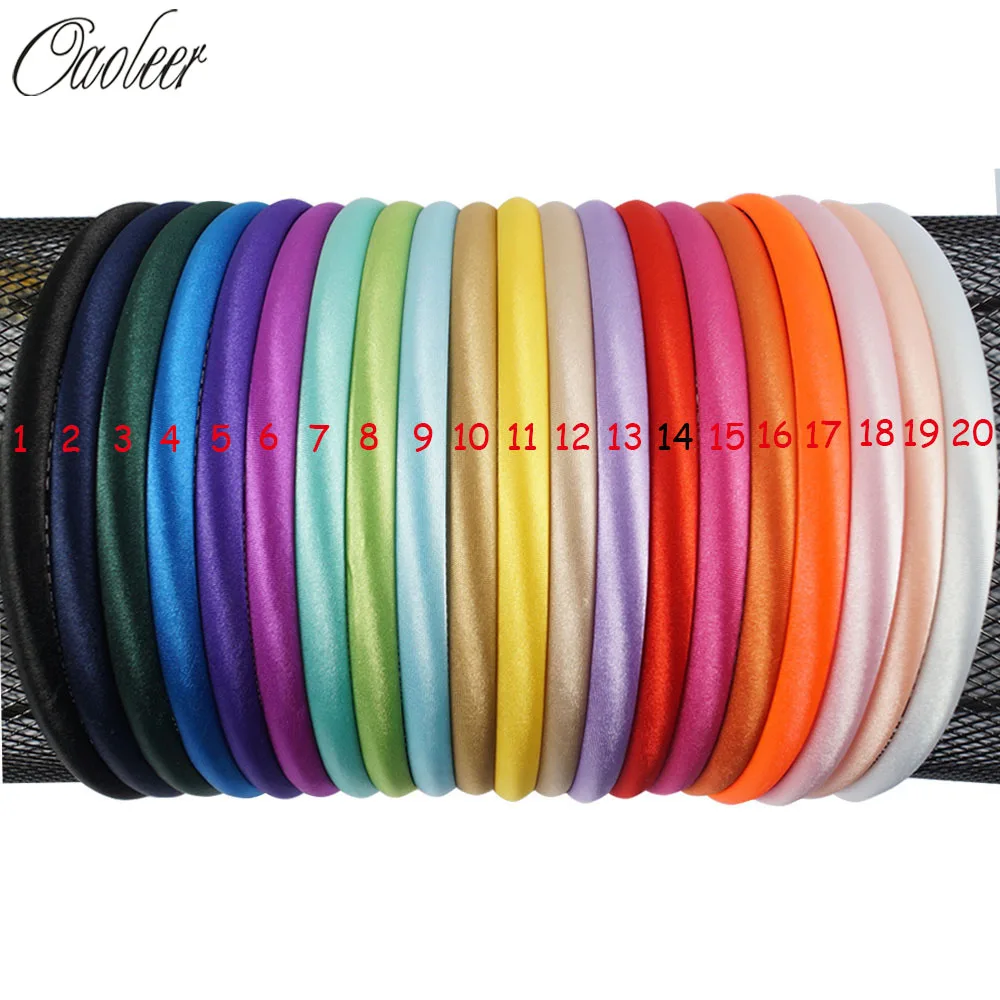 

20pieces/lot 10mm Solid Color Satin Covered Resin Hairbands,Ribbon Covered Adult Kids Headbands Girl DIY Hair Accessories
