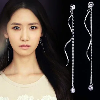 

100% Genuine Real Pure Solid 925 Sterling Silver Long Dangle Drop Earrings for Women Fine Jewelry Cubic Zircon Female Earrings