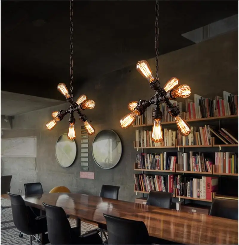 Industrial Style Rustic Pendant Lamp Water Pipe Lights Fixtures with 7 Art Decoration Lighting | Лампы и освещение