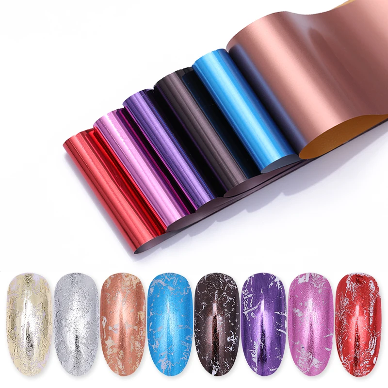 8 Pcs Mirror Effect Nail Foil Set Colorful Transfer Stickers 4*20cm Kit Decals Tips Art Decoration | Красота и здоровье