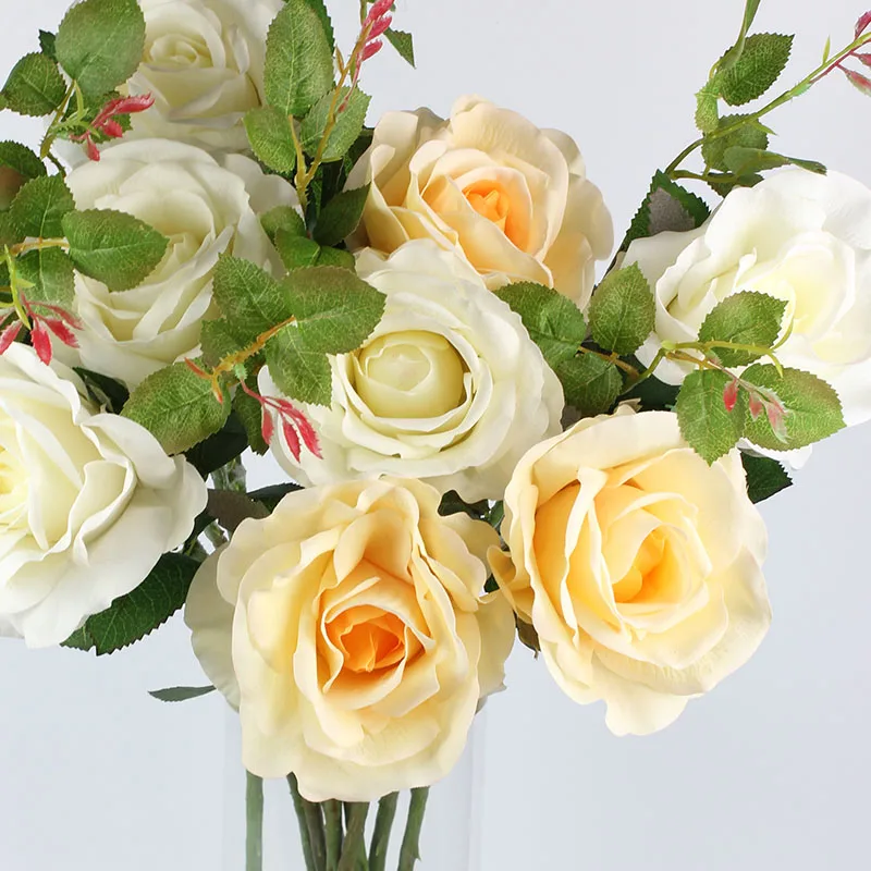 

Large 9 Pieces/Set (Without Vase or With Vase For Chosing) Artificial Flowers Home/Wedding Decoration Real Touch Flower Roses