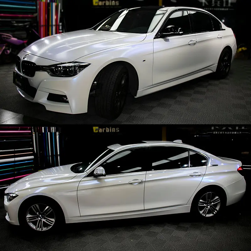 CARBINS White to Blue Pearl Film Auto Sticker Vinyl Wrap Free Sample Supply