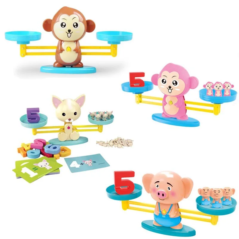 

Monkey Balance Scale Number Math Match Game Board Game Montessori Math Balancing Pig Dog Animal Figure Baby Preschool Math Toys