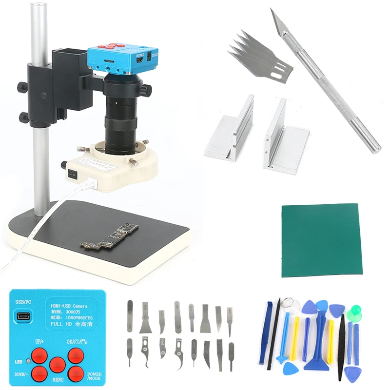 

30MP 3000W 1080P 60FPS 2K TF Video Recorder 100X Video Electronic Repair HDMI Microscope Camera For Lab PCB IC CPU Soldering