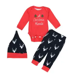 Рождественский комбинезон для новорожденных мальчиков и девочек, боди + штаны, шапочка, комплект одежды, Oct Amazing