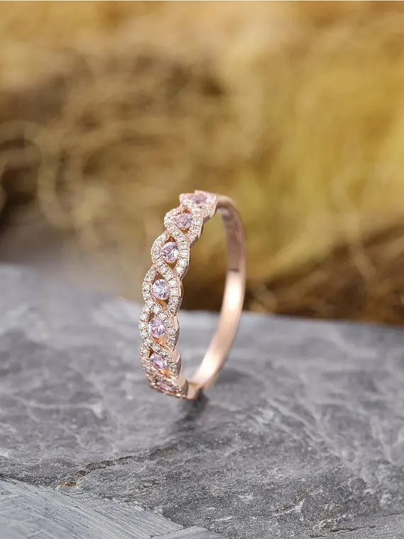 

MYRAY Natural Genuine Pink Sapphire Diamond Engagement Ring Solid 14k White Rose Yellow Gold Wedding Band Women Bridal Set Round