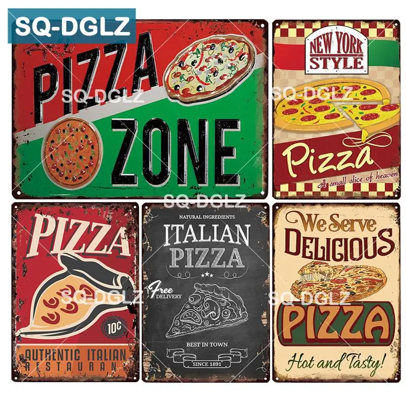 

[SQ-DGLZ] ITALIAN PIZZA ZONE Metal Sign Bar Wall Decoration Tin Sign Vintage Metal Signs Home Decor Painting Plaques Art Poster