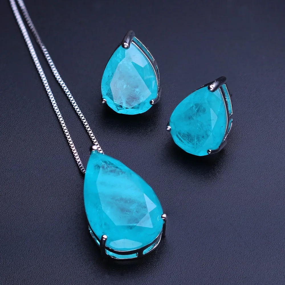 New Fashion stud earring and pendant necklace set water drop pink crystal necklace party jewelry for women gift SFX0144402 New Fashion stud earring and pendant necklace set water drop pink crystal necklace party jewelry for women gift SFX0144402