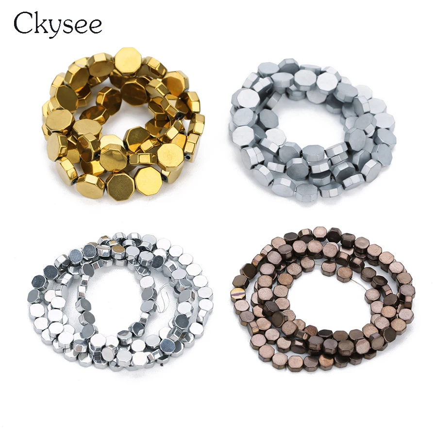 

Ckysee Gold Color Natural Stone Octagon Spacer Beads 4 6 8mm Black Hematite Beads For Bracelet Diy Jewelry Making Findings