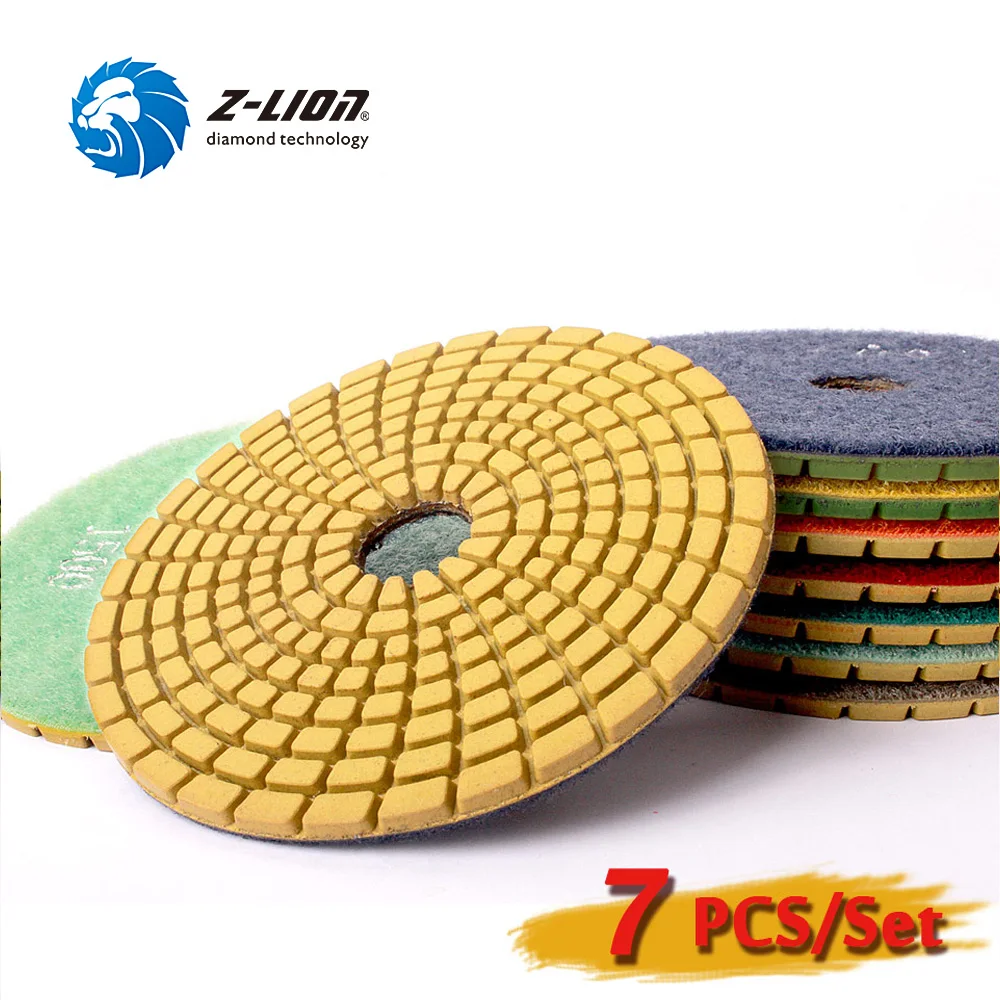 

Z-LION 4" 7PCS/Set Diamond Polishing Tool For Granit Marble Stone Flexible Wet Sanding Pad 100mm Angle Grinder Disc