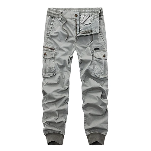 Топ бренды одежды осень и зима новые мужские брюки карго на молнии свободные с несколькими карманами камуфляжные брюки размер 29-38 - Цвет: light gray