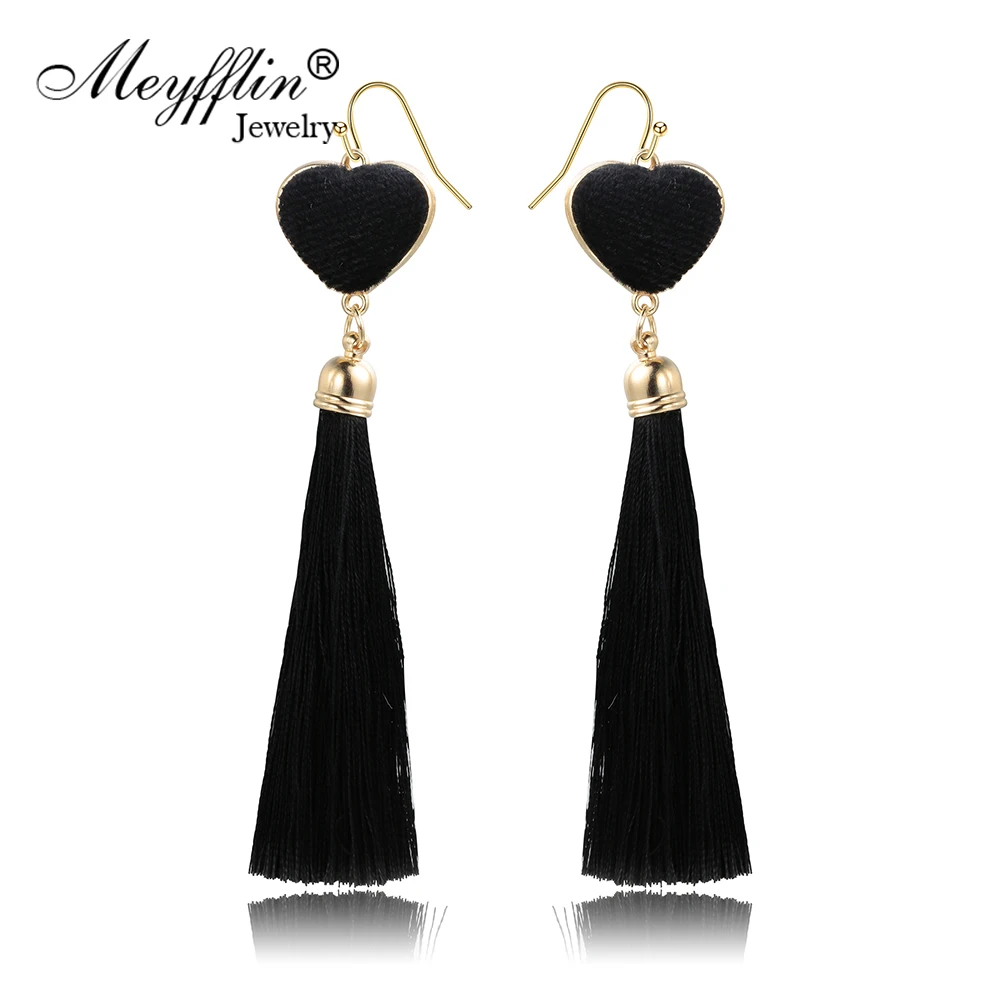 Meyfflin Silk Tassel Drop Long Earrings For Women 2022 Fashion Velvet