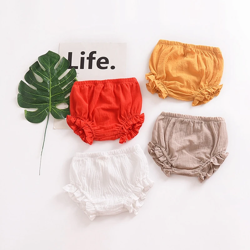 Summer New Baby Chiffon Fashion Casual Large PP Shorts Infant Solid Color Cotton Linen Bloomers Toddler Girls Bread Pants