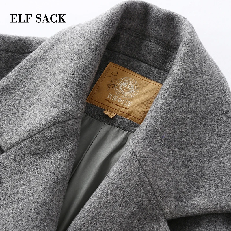 ELFSACK, зима, новинка, для женщин, 30.9% шерсть, куртки, полный, длинный, сплошной, отложной воротник, для женщин, шерсть, пальто, повседневное, широкая куртка с талией