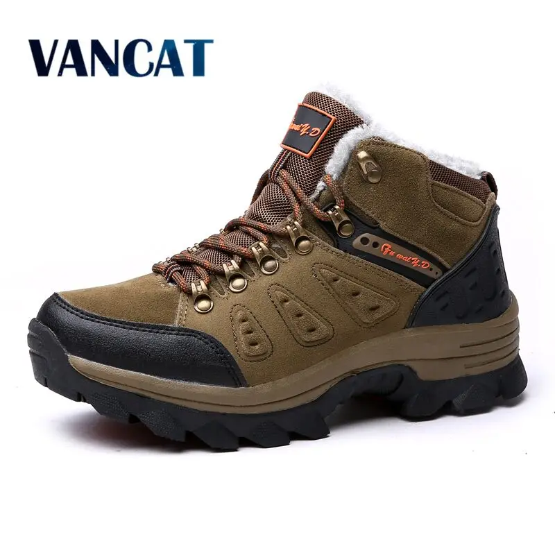 online VANCAT Inverno Pele Quente Botas de Neve Homens Sapatos Homens Adultos Casais Casuais Tornozelo botas De Borracha Antiderrapante Homens de Inicialização Ao Ar Livre tamanho grande 36 47