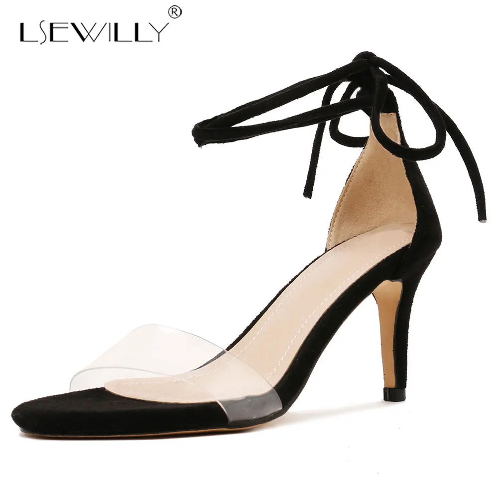 

Lsewilly High Heels Sandals Women Open Toe Footwear Transparent Pvc Shoes Female Cross Strap Shoes Woman Summer Plus Size 34-46